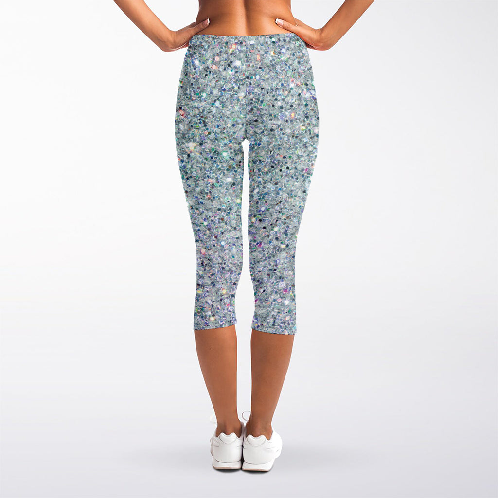 Diamond (NOT Real) Glitter Print Women's Capri Leggings