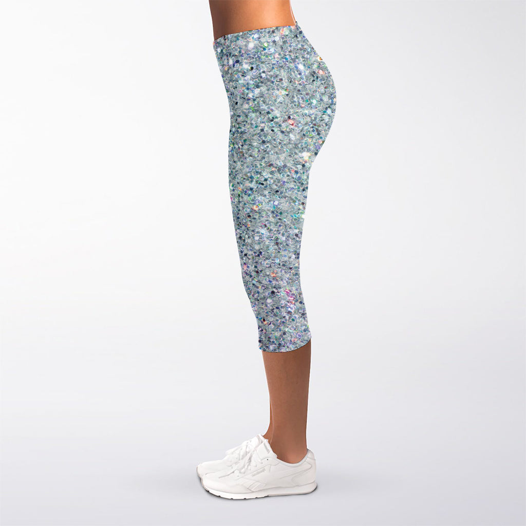Diamond (NOT Real) Glitter Print Women's Capri Leggings