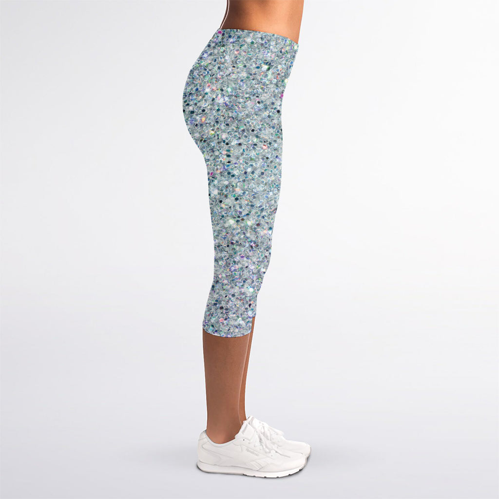 Diamond (NOT Real) Glitter Print Women's Capri Leggings