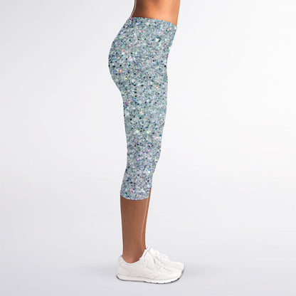 Diamond (NOT Real) Glitter Print Women's Capri Leggings