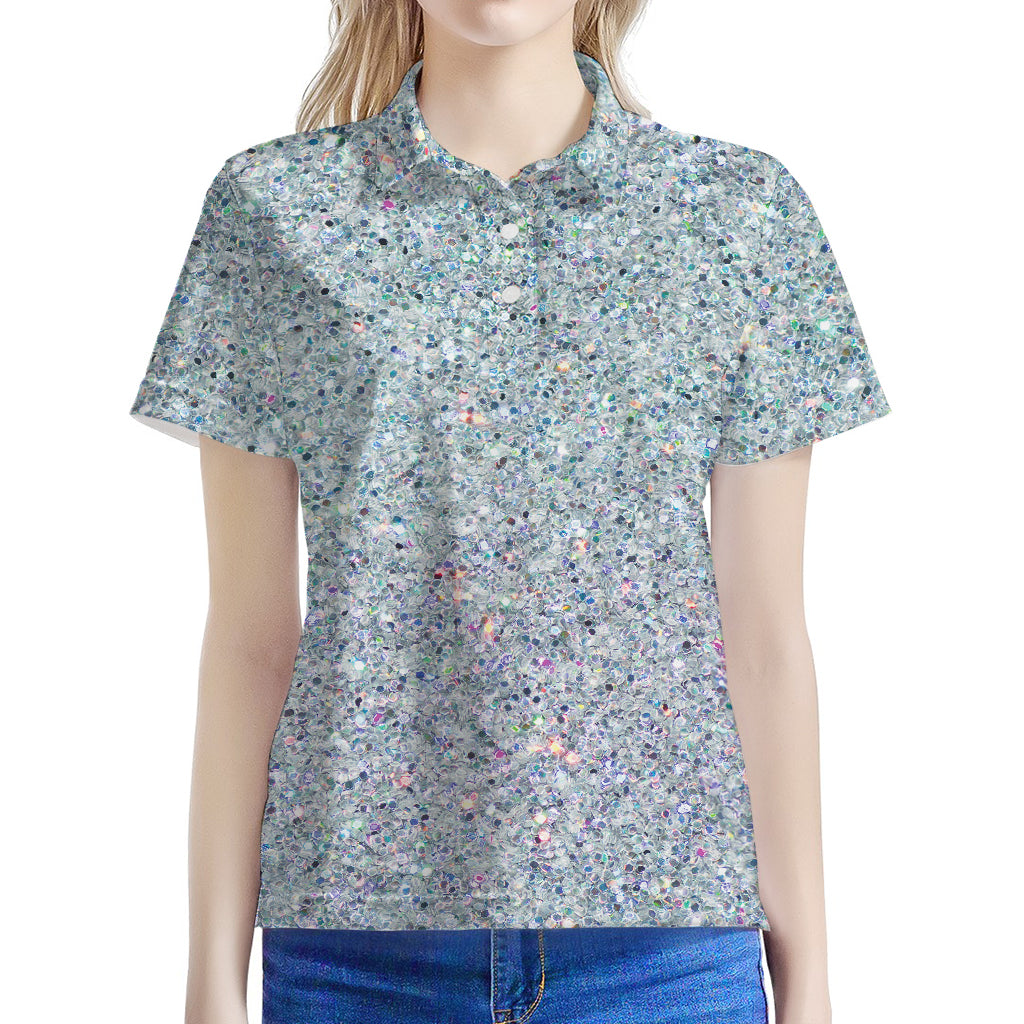 Diamond (NOT Real) Glitter Print Women's Polo Shirt