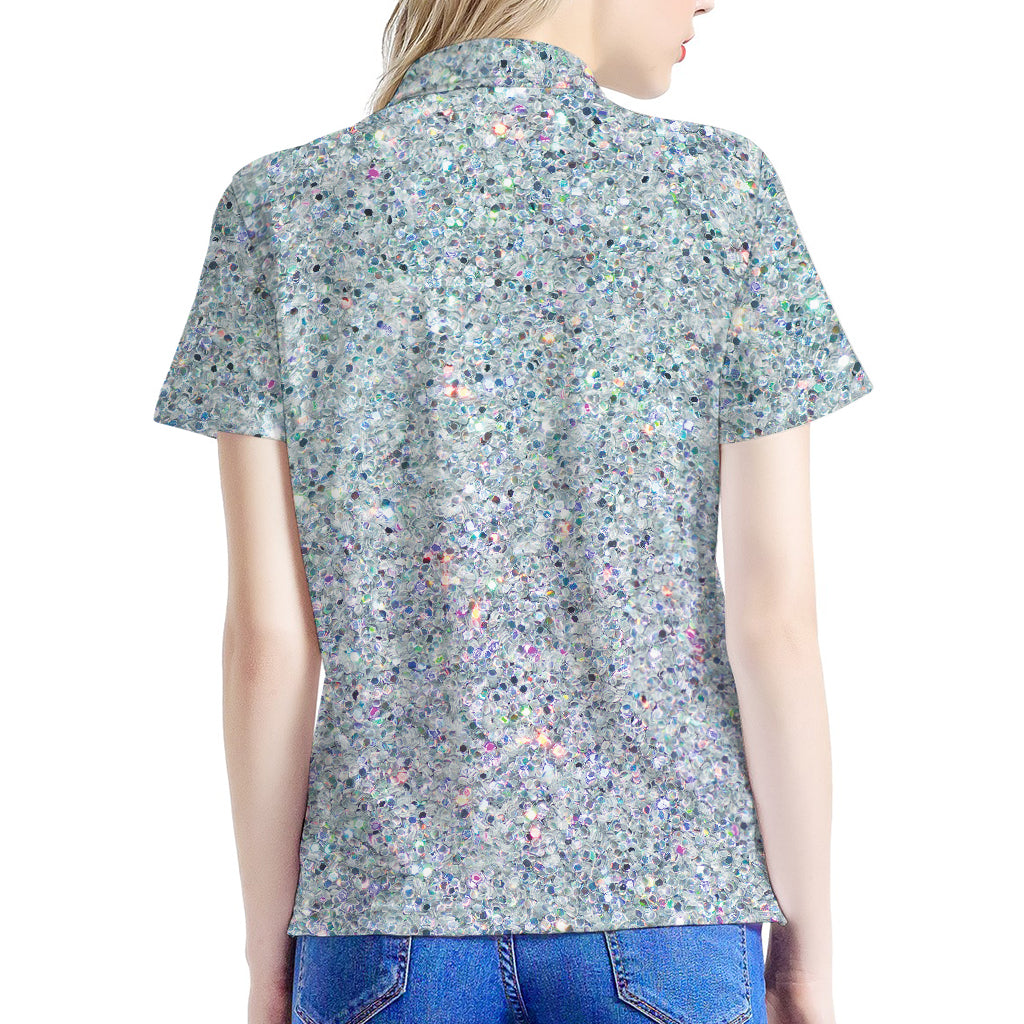 Diamond (NOT Real) Glitter Print Women's Polo Shirt