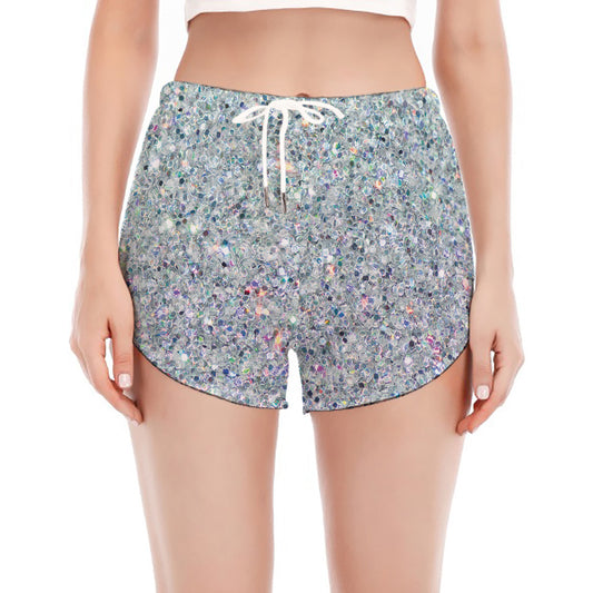 Diamond (NOT Real) Glitter Print Women's Split Running Shorts