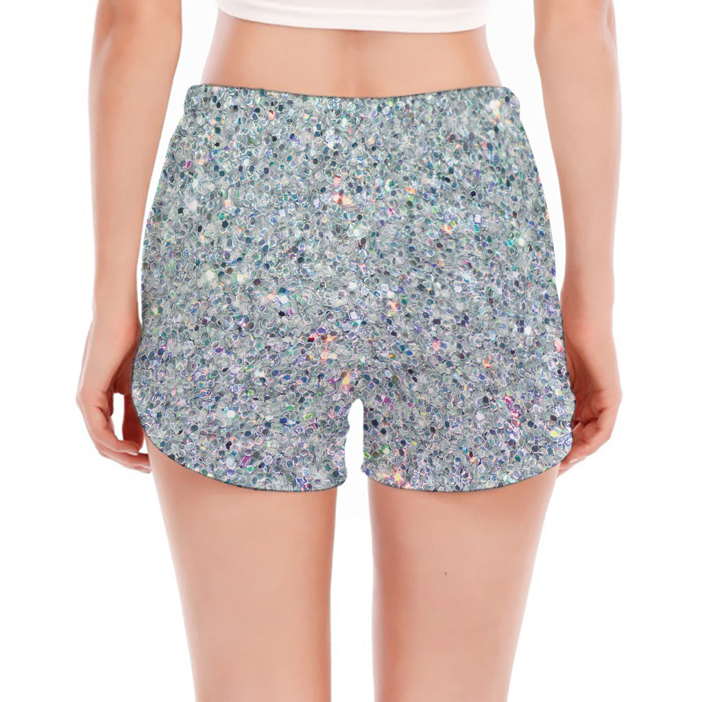 Diamond (NOT Real) Glitter Print Women's Split Running Shorts