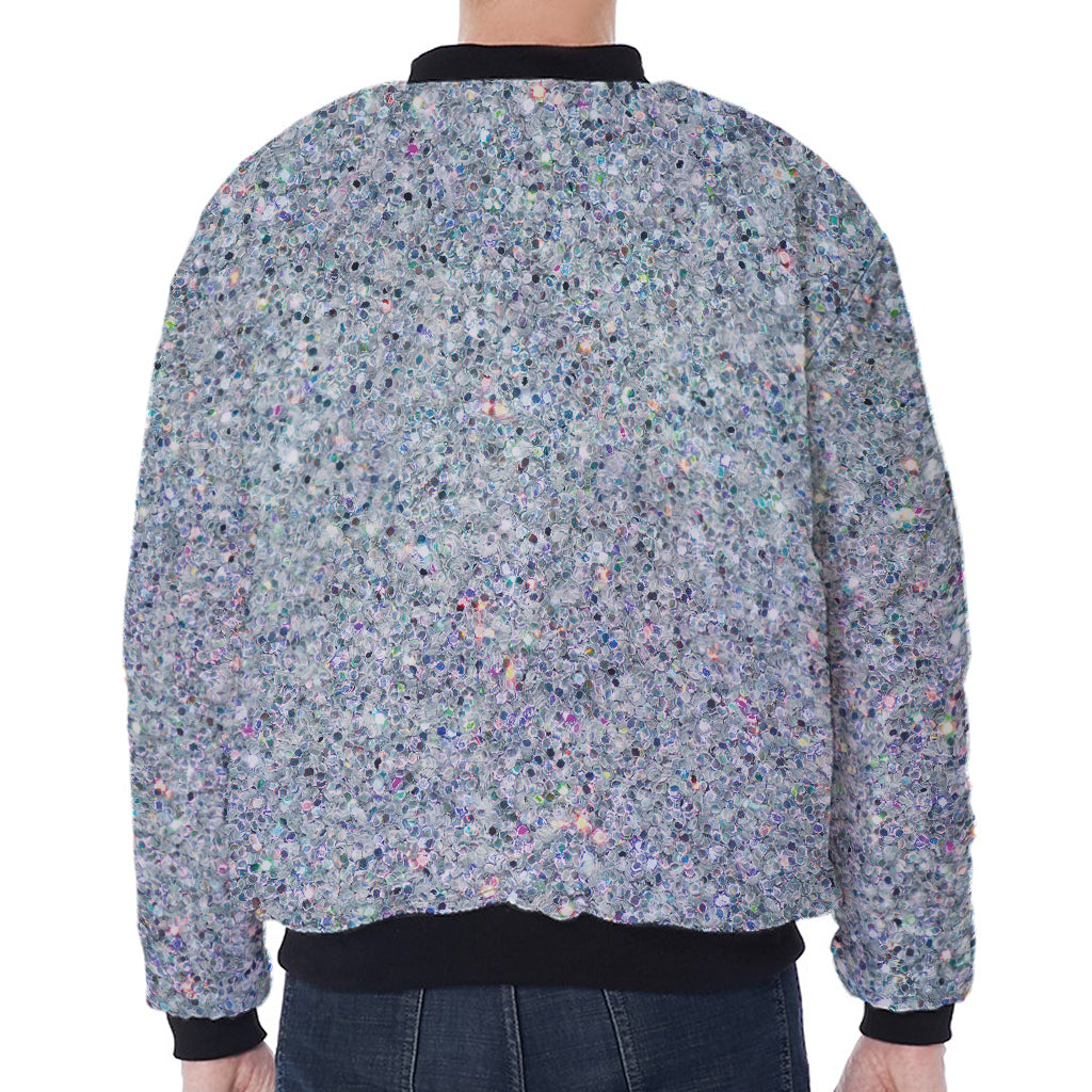 Diamond (NOT Real) Glitter Print Zip Sleeve Bomber Jacket