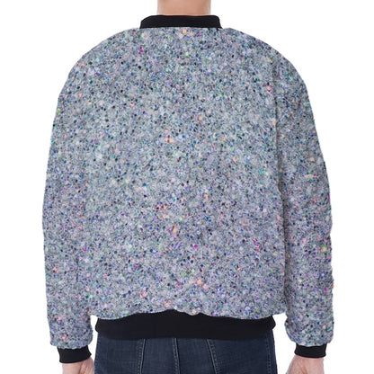 Diamond (NOT Real) Glitter Print Zip Sleeve Bomber Jacket