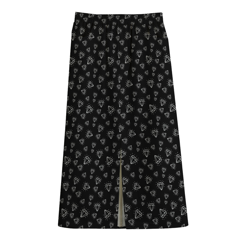 Diamond Pattern Print Cotton Front Slit Maxi Skirt
