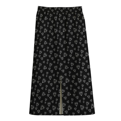 Diamond Pattern Print Cotton Front Slit Maxi Skirt