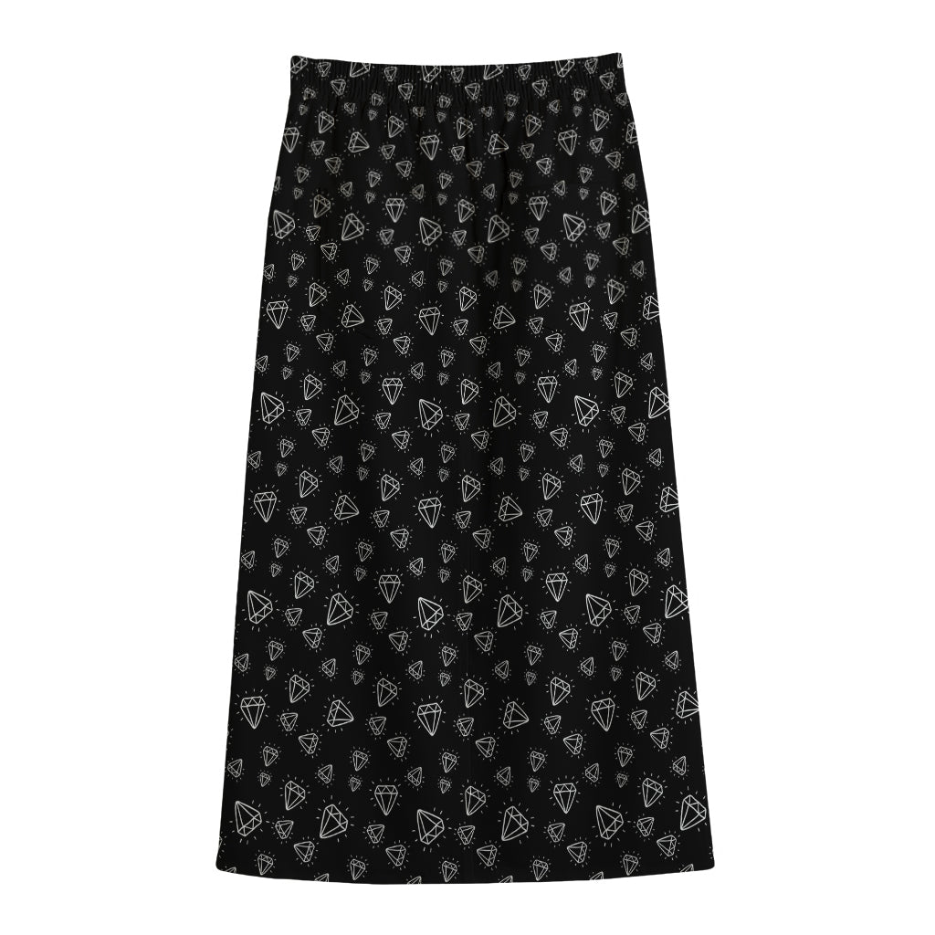 Diamond Pattern Print Cotton Front Slit Maxi Skirt