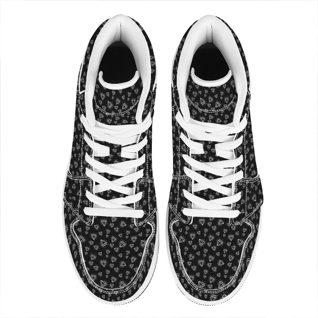 Diamond Pattern Print High Top Leather Sneakers