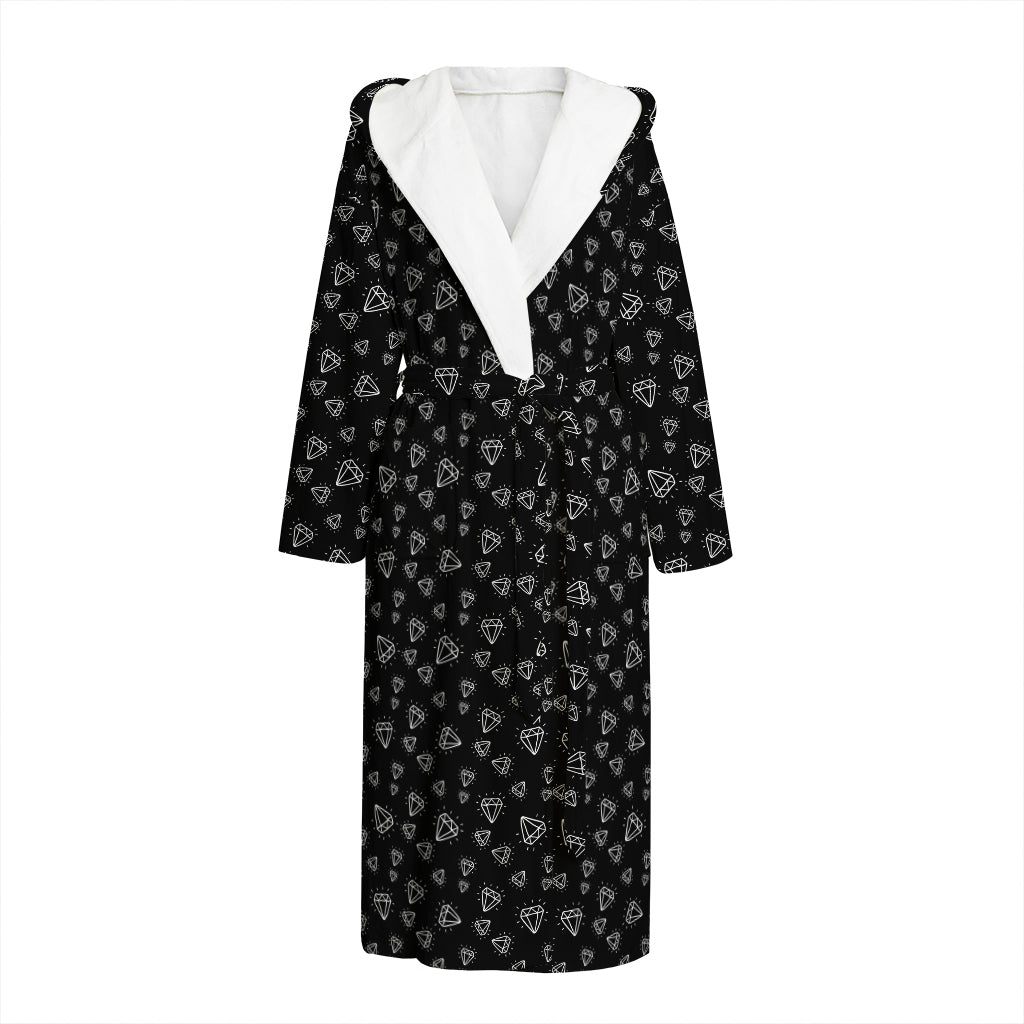 Diamond Pattern Print Hooded Bathrobe