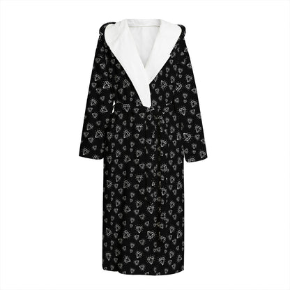 Diamond Pattern Print Hooded Bathrobe