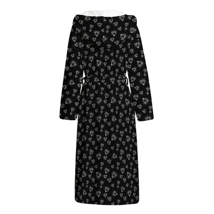 Diamond Pattern Print Hooded Bathrobe
