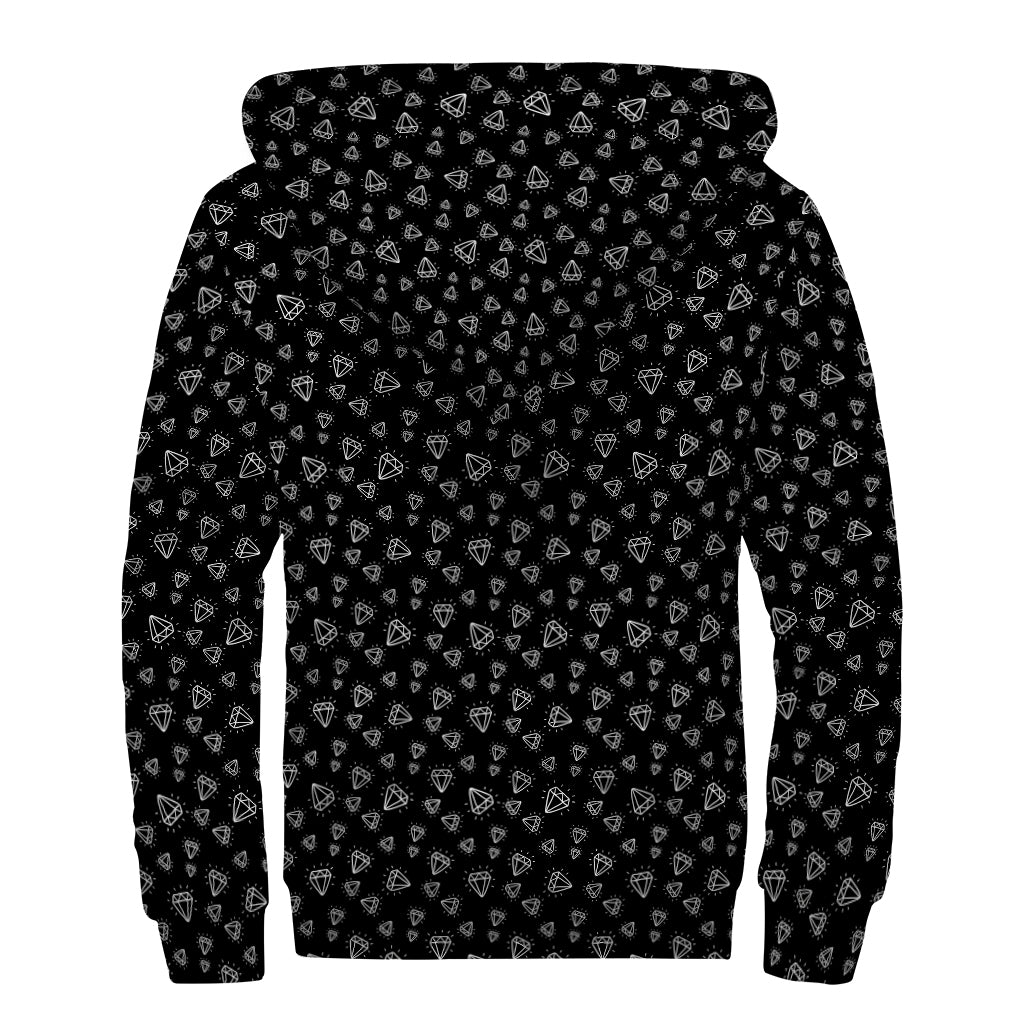 Diamond Pattern Print Sherpa Lined Zip Up Hoodie