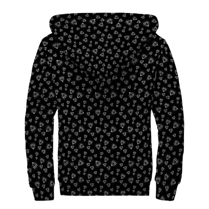 Diamond Pattern Print Sherpa Lined Zip Up Hoodie