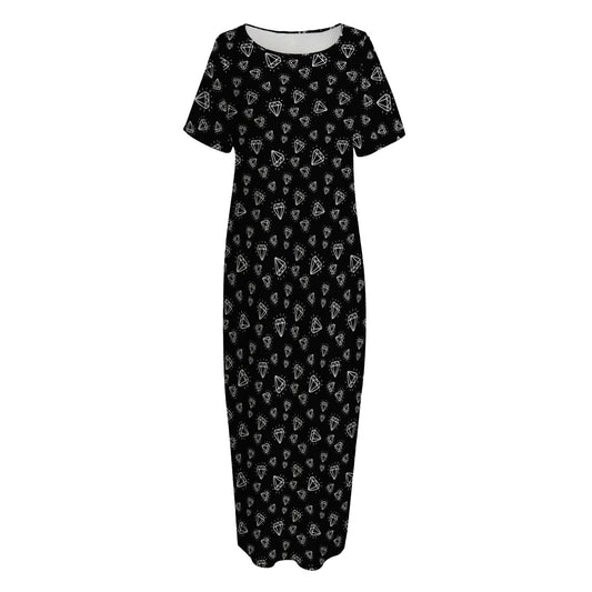 Diamond Pattern Print Short Sleeve Long Nightdress