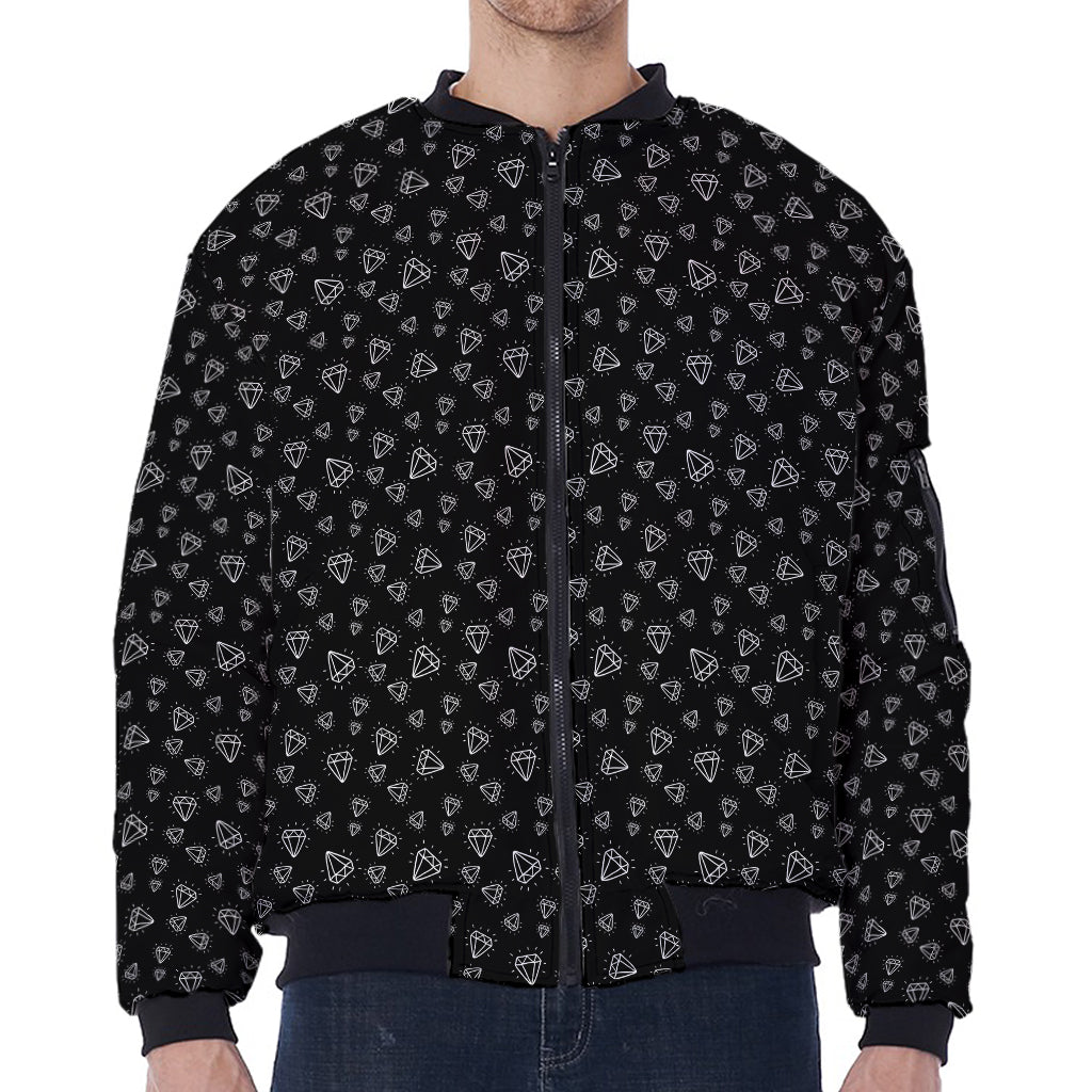 Diamond Pattern Print Zip Sleeve Bomber Jacket
