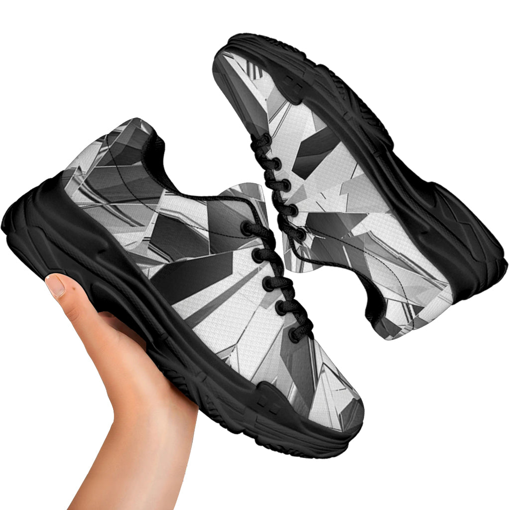 Diamond Print Black Chunky Shoes