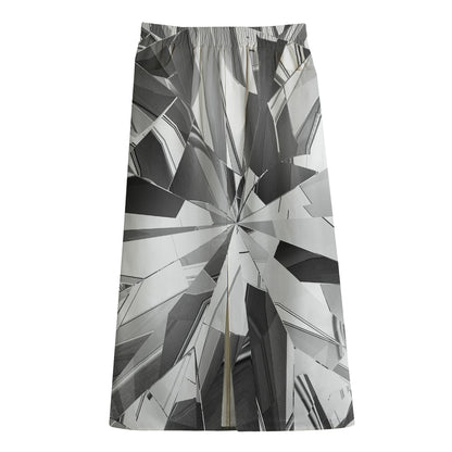 Diamond Print Cotton Front Slit Maxi Skirt