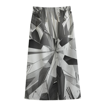 Diamond Print Cotton Front Slit Maxi Skirt