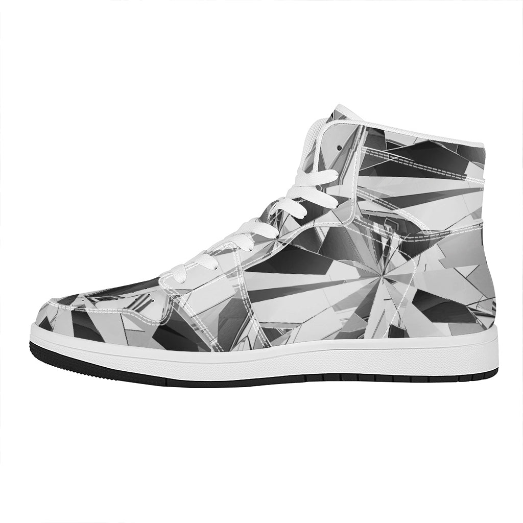 Diamond Print High Top Leather Sneakers