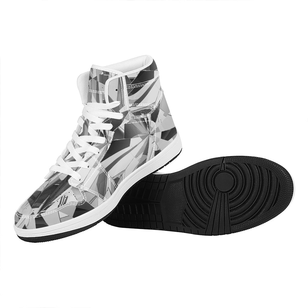 Diamond Print High Top Leather Sneakers