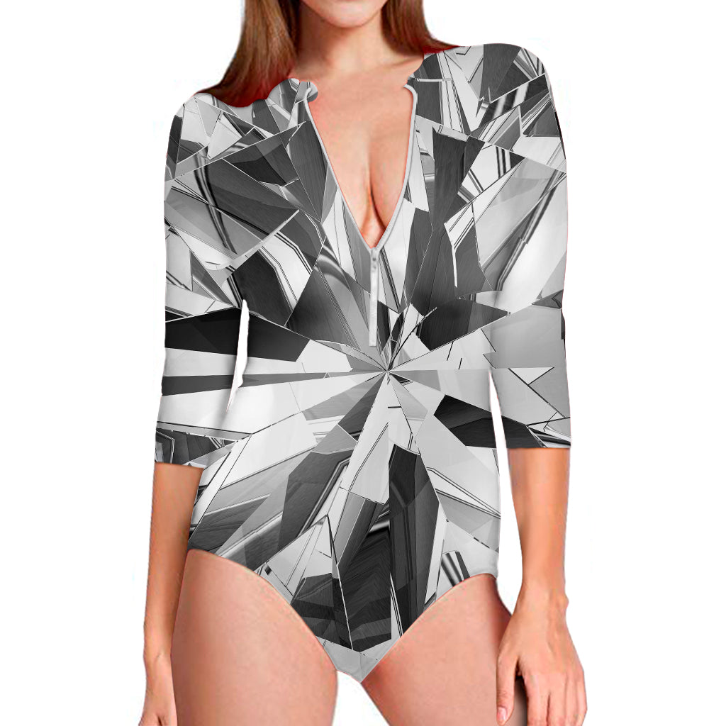 Diamond Print Long Sleeve Swimsuit