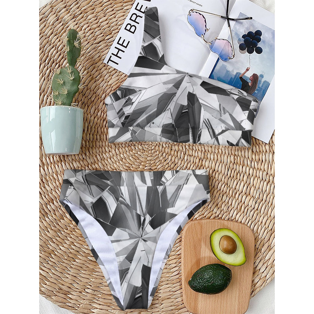 Diamond Print One Shoulder Bikini Top