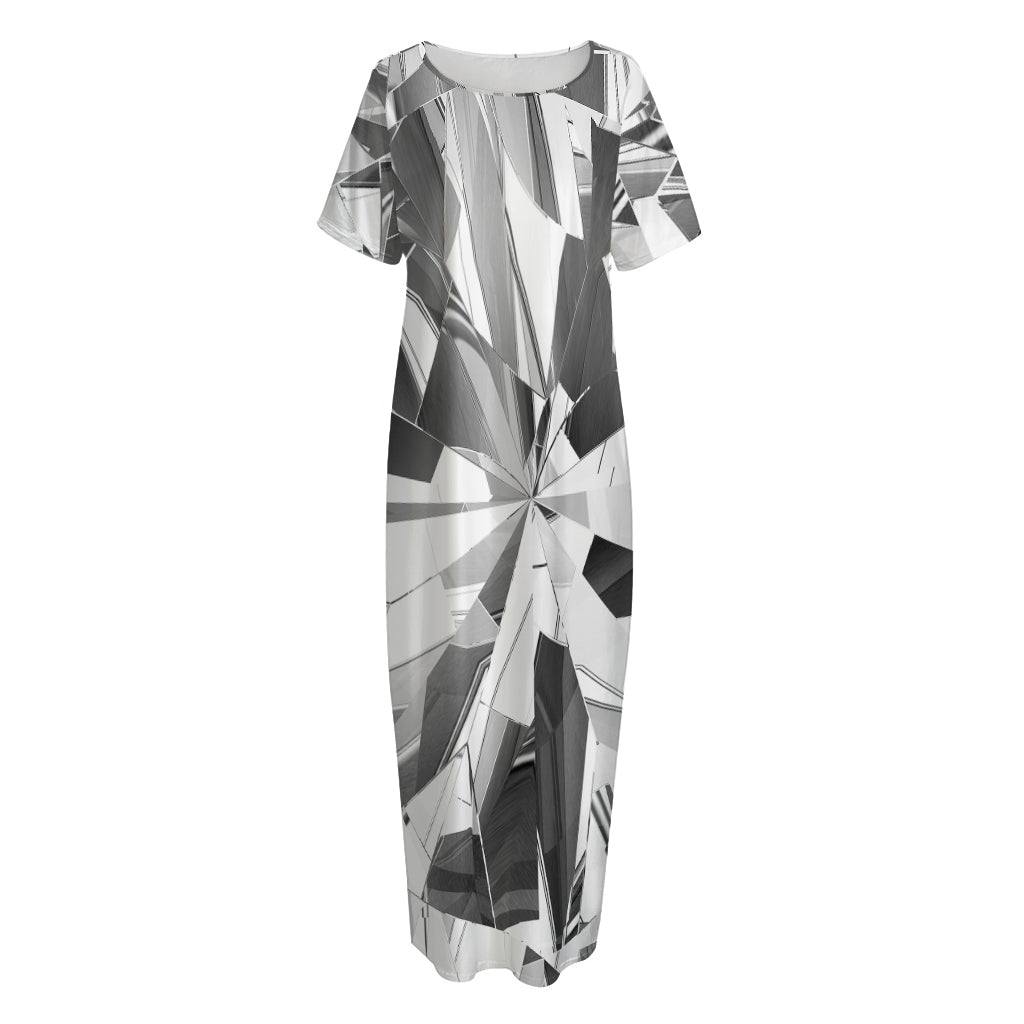 Diamond Print Short Sleeve Long Nightdress