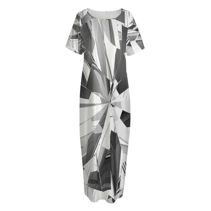 Diamond Print Short Sleeve Long Nightdress
