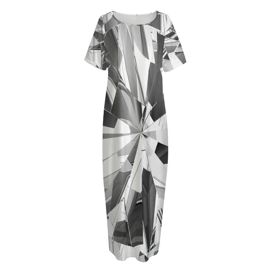 Diamond Print Short Sleeve Long Nightdress