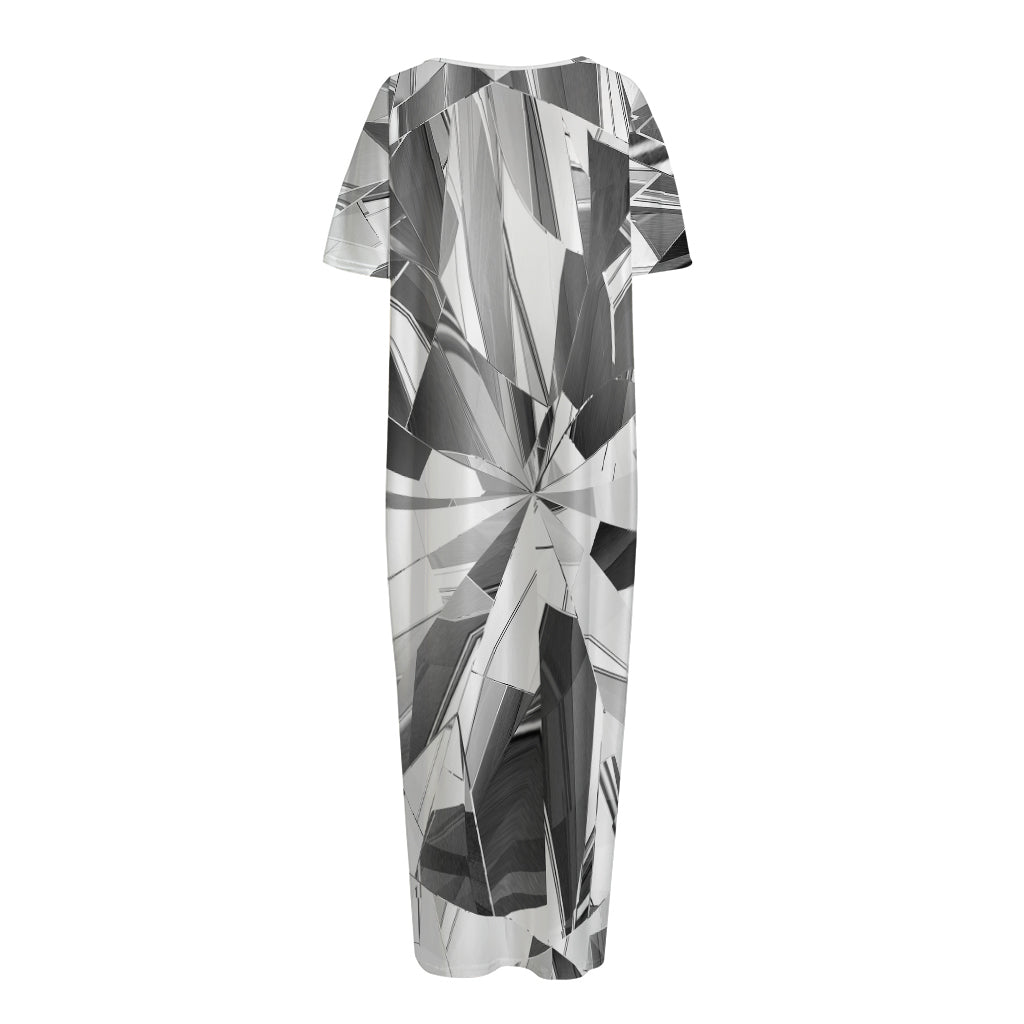 Diamond Print Short Sleeve Long Nightdress