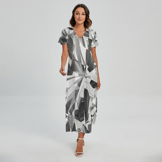 Diamond Print Short Sleeve Maxi Dress