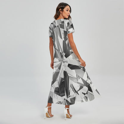 Diamond Print Short Sleeve Maxi Dress