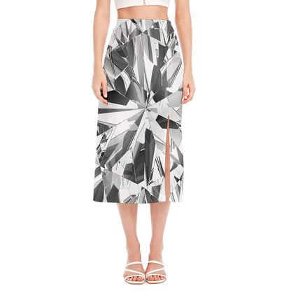 Diamond Print Side Slit Midi Skirt