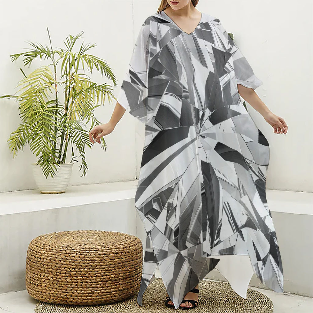 Diamond Print Silk V-Neck Kaftan Dress