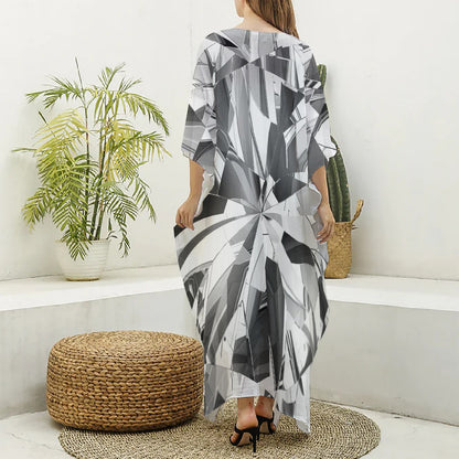 Diamond Print Silk V-Neck Kaftan Dress
