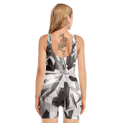 Diamond Print Sleeveless One Piece Swimsuit