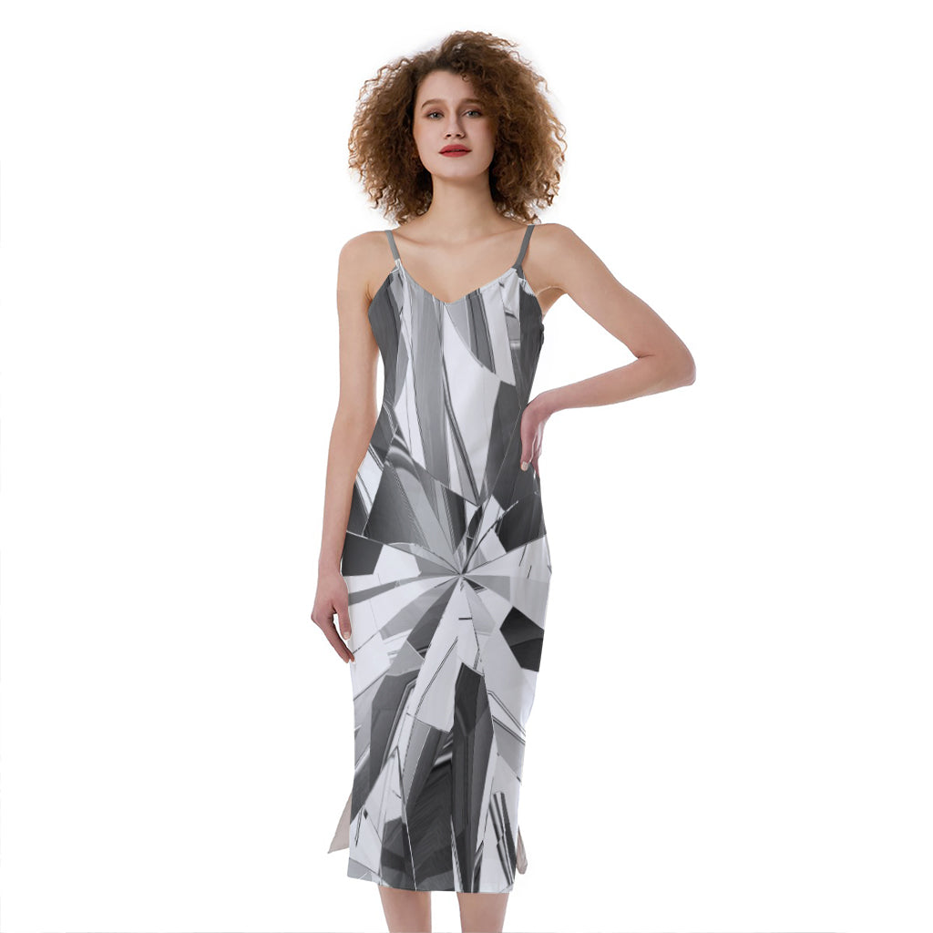 Diamond Print Slim Fit Midi Cami Dress