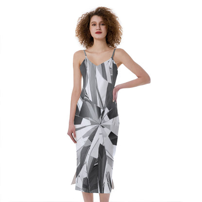 Diamond Print Slim Fit Midi Cami Dress