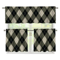 Diamond Shapes Argyle Pattern Print 3 Piece Kitchen Curtains
