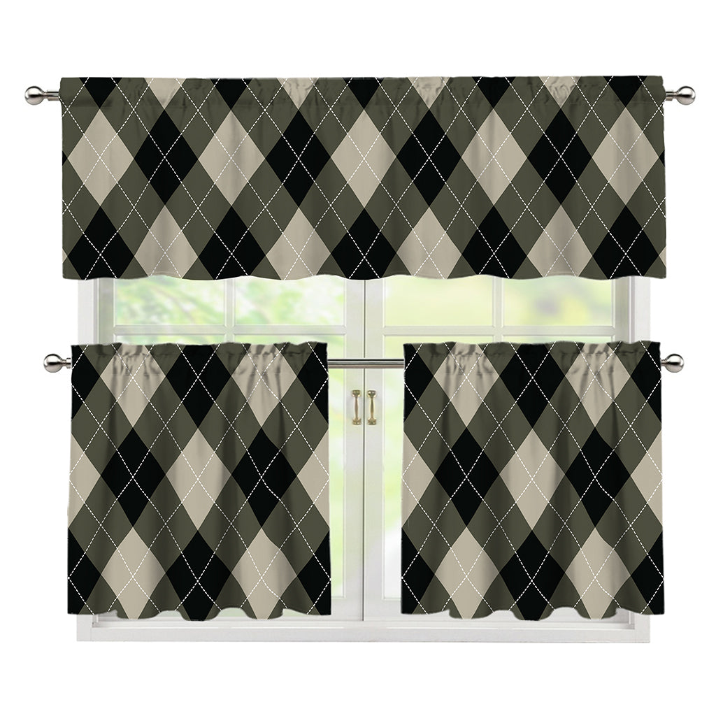Diamond Shapes Argyle Pattern Print 3 Piece Kitchen Curtains