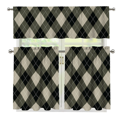 Diamond Shapes Argyle Pattern Print 3 Piece Kitchen Curtains