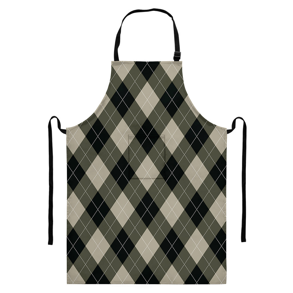 Diamond Shapes Argyle Pattern Print Bib Apron With Pocket