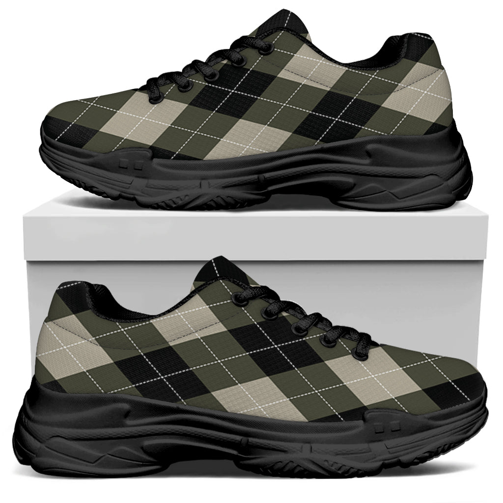 Diamond Shapes Argyle Pattern Print Black Chunky Shoes