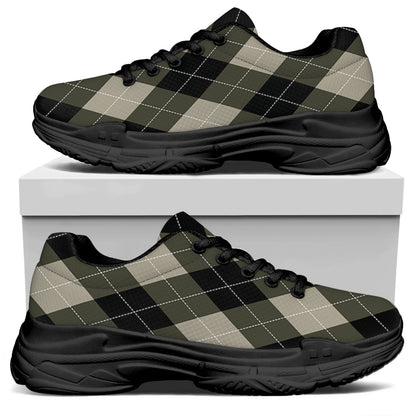 Diamond Shapes Argyle Pattern Print Black Chunky Shoes