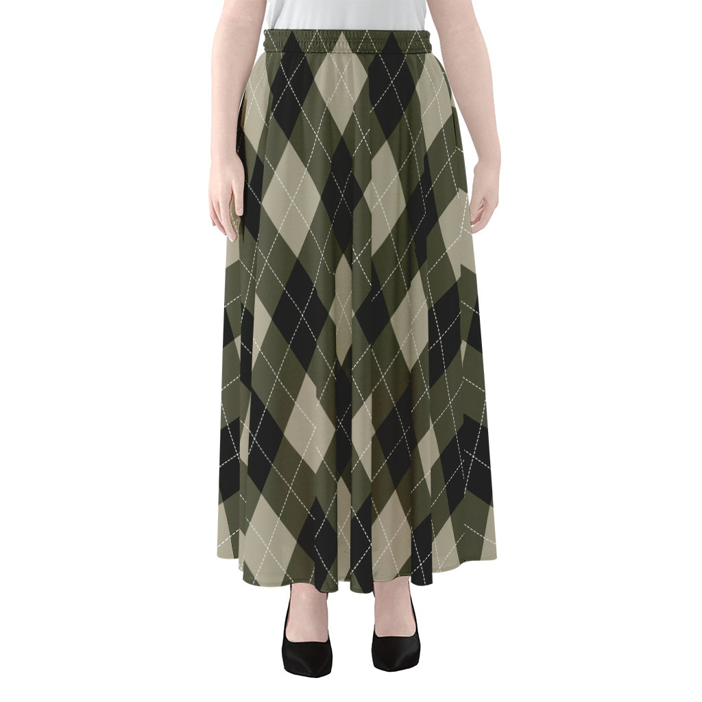Diamond Shapes Argyle Pattern Print Chiffon Maxi Skirt