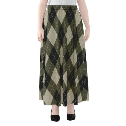 Diamond Shapes Argyle Pattern Print Chiffon Maxi Skirt