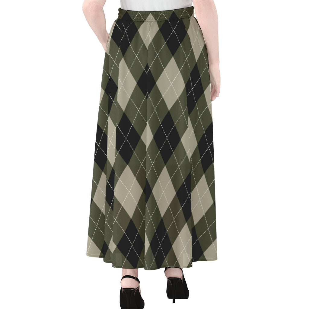 Diamond Shapes Argyle Pattern Print Chiffon Maxi Skirt