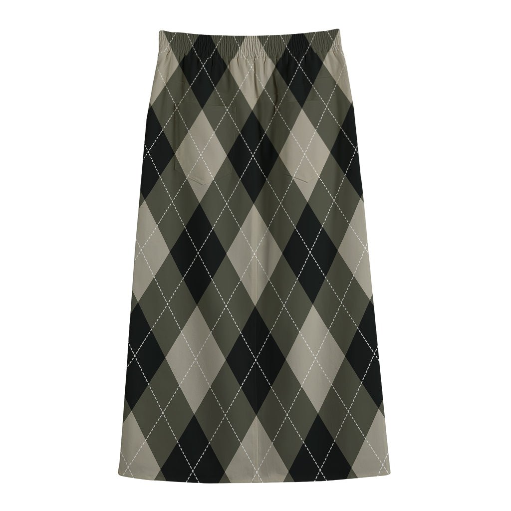 Diamond Shapes Argyle Pattern Print Cotton Front Slit Maxi Skirt